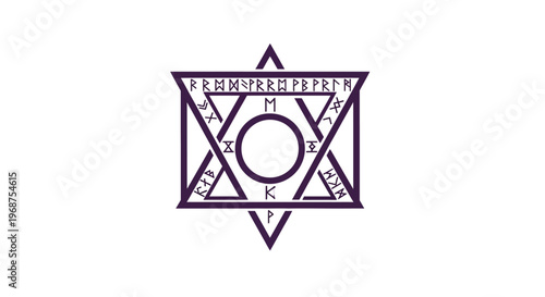 A mystical purple Star of David symbol.