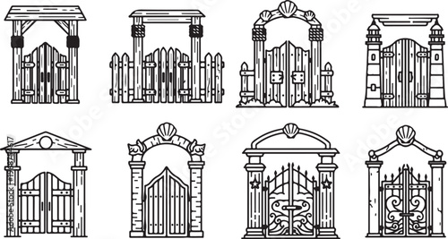 Intricate stained glass window designs with architectural elements Vector