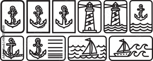 Illustrations of various human activities and objects in a grid format Vector