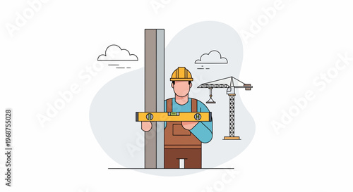 A worker celebrates Labor Day with a worker's tool on a construction site.