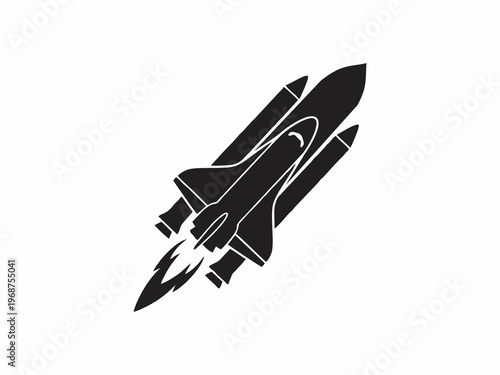 Space Shuttle Rocket Launching Silhouette Vector Illustration Isolated on White Background