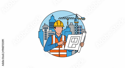 A worker in a hard hat reviews plans on a construction site during labor day.