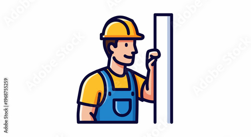 A worker in overalls and a helmet is celebrating Labor Day with a coworker.