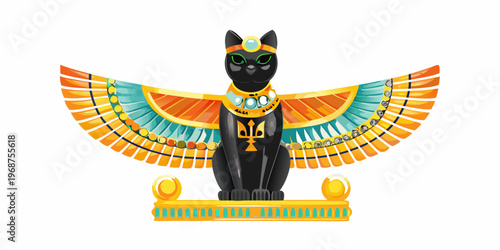 Stylized depiction of bastet the ancient egyptian goddess with wings