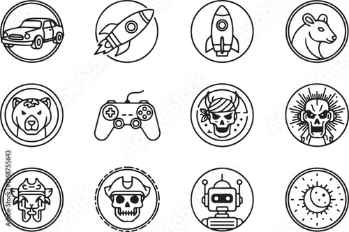 A collection of sixteen different vintage car and motorcycle emblems Vector