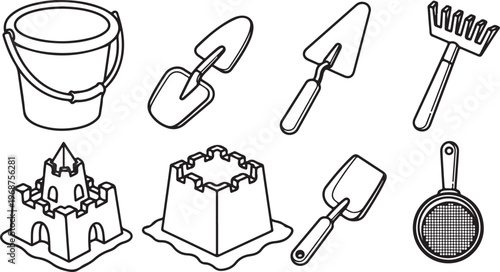 A collection of common household items and tools in simple drawings Vector