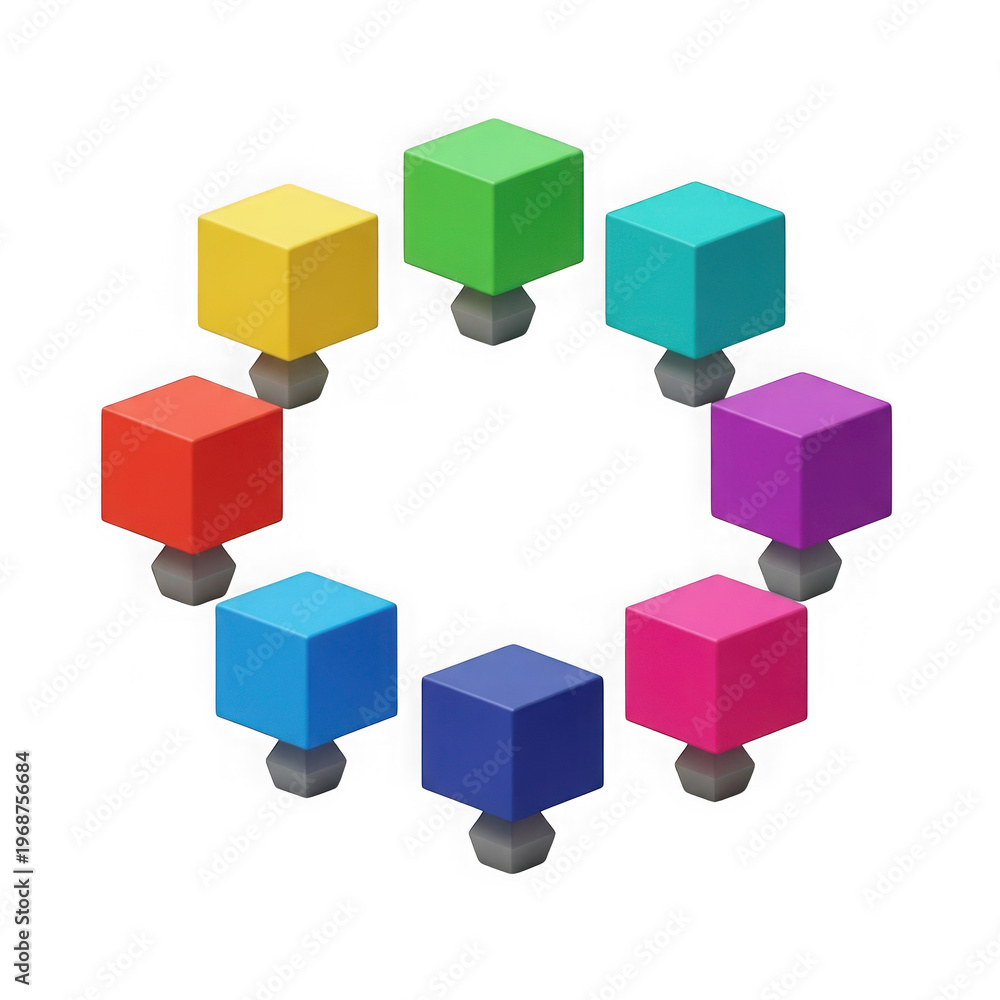 Obraz premium Colorful geometric cubes arranged in a circular formation with rounded connectors