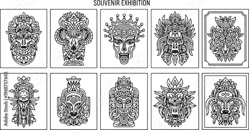 Souvenir exhibition showcasing intricate tree and floral art designs Vector