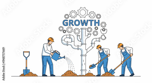 Workers celebrate Labor Day by planting a tree for growth.