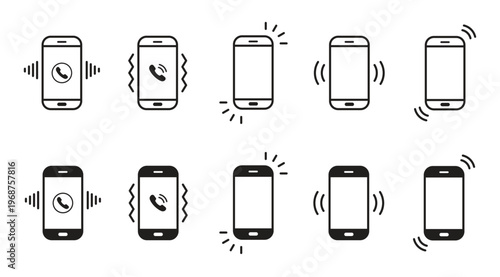Set of mobile phone vibration icons showing different notification styles