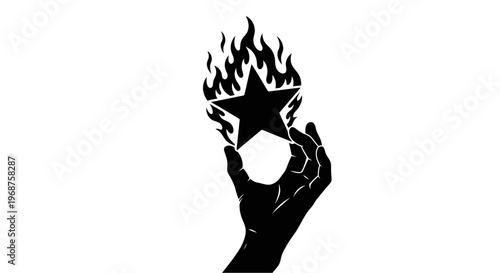 Hand holding a star with flames.