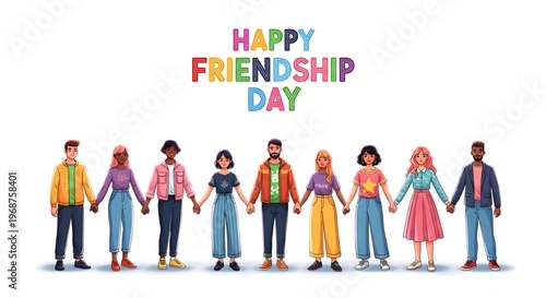 Happy friendship day celebrating bonds with diverse friends a colorful illustration