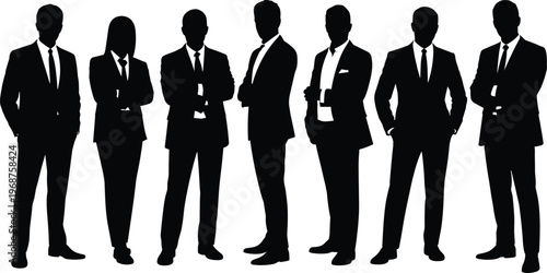 WebBusiness team silhouettes in suits, corporate unity professional group illustration – flavector