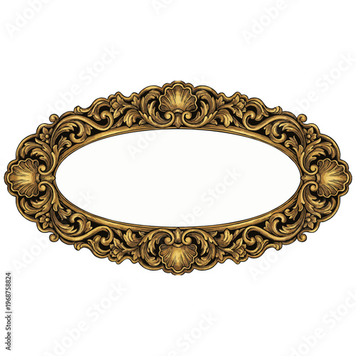 Fotografia Luxurious oval gold baroque style frame vector illustration with intricate rococo shell and acanthus leaf carvings, perfect for elegant design projects