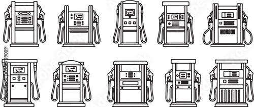 Black and white line drawing of various types of safes and lockers Vector