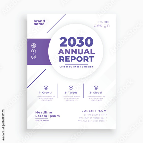 Modern Purple Business Flyer Template with Clean Geometric Layout – Corporate Annual Report Cover Design