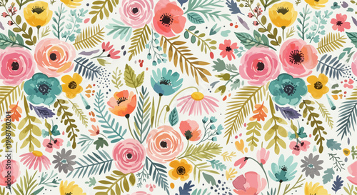 Seamless botanical pattern inspired by wildflowers and natural beauty