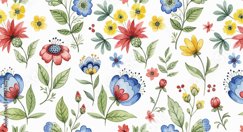 Konstfotografi Soft and whimsical garden design featuring scattered colorful flowers
