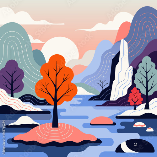 Flat Nature Landscape Illustration