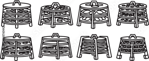 Set of eight minimalist line drawings of various chairs in different styles Vector