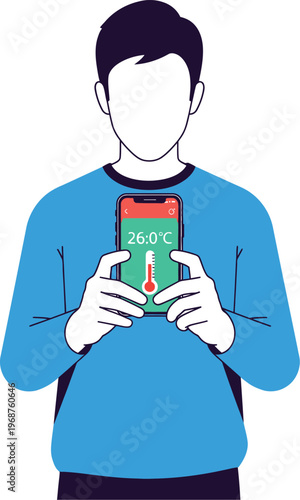 Person holds a smartphone displaying a thermometer app with a normal.