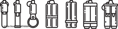 Various types of padlocks displayed in a line Vector