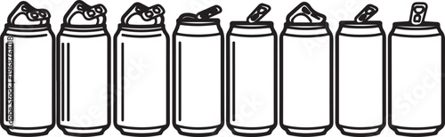 Collection of eight identical black jars with hinged lids arranged in a row Vector