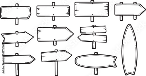 Various furniture items including chairs, tables, and cabinets in simple line drawings Vector