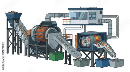 Industrial recycling facility with conveyor belts.