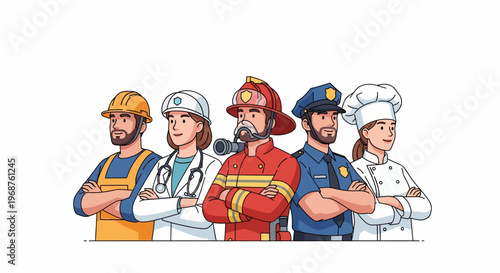 Workers on Labor Day in various professions stand united