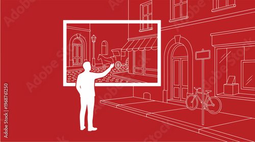 Memory and Time Concept with Photograph Aligning Past and Present Location Representing Nostalgia Change and Historical Continuity Illustration