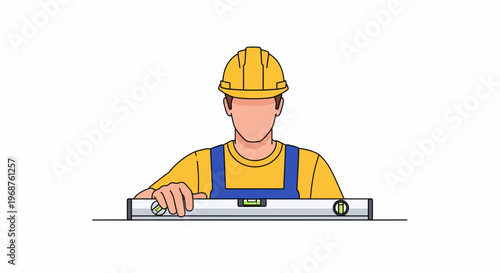 A worker in a yellow hard hat and blue overalls celebrates Worker Day with labor and hard work.