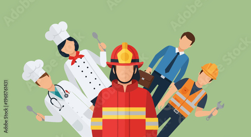 Workers labor on a significant worker day with diverse professionals.