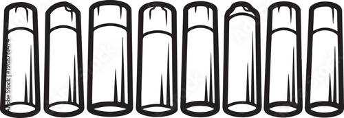 A set of 10 black office pens displayed in a neat row Vector