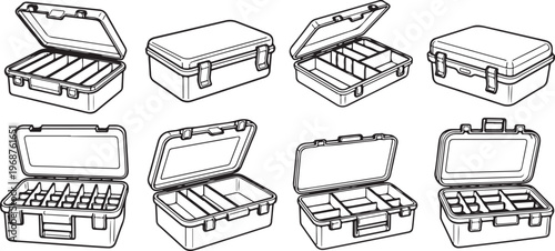 Line drawings of various cardboard boxes and containers in different styles Vector