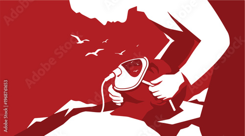 Rescue and Survival Concept with Oxygen Mask Reflecting Open Sky Representing Breath Life Saving Care and Emergency Response Illustration