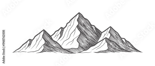 Hand drawn mountain range with sketchy texture and sharp peaks summit nature
