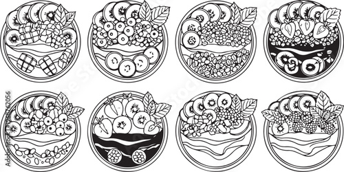 Intricate patterns of prehistoric stone carvings on circular rock surfaces Vector