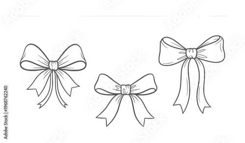 Three hand drawn bows white ribbon gift decoration celebration