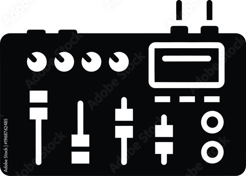 Silhouette audio mixing console with faders and knobs vector illustration