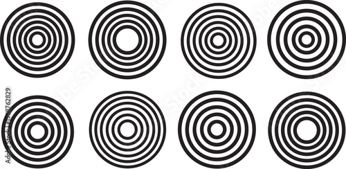 Artistic black and white concentric circle patterns in a grid layout Vector