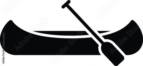 Silhouette classic wooden canoe paddle river lake water activity vector illustration