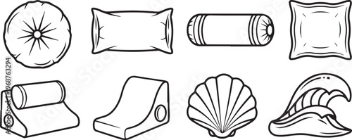 Various mechanical and household objects illustrated in black and white line drawings Vector