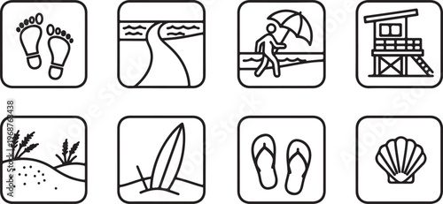 Simple line drawings representing various daily activities and household items Vector