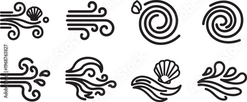 Black and white line art sketches of abstract and floral designs Vector