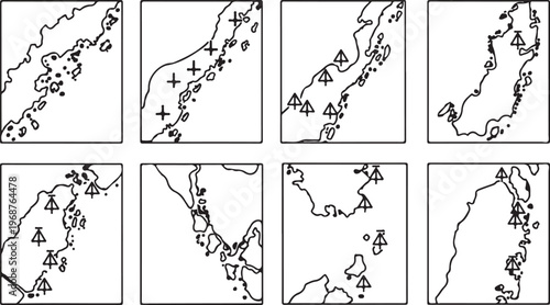 Ancient egyptian hieroglyphs and symbols carved into stone surfaces Vector