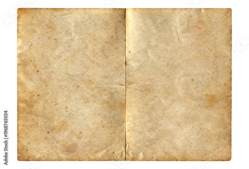 Vintage aged paper texture with folded old parchment background, grunge antique sheet with stains and creases