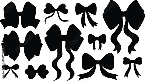 Collection of black bow silhouettes on white background 3