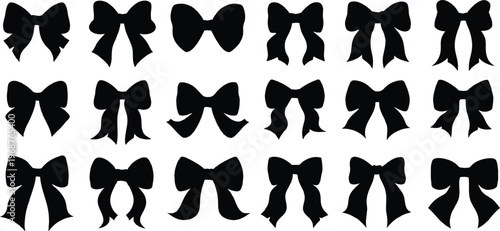 Collection of black bow silhouettes on white background 5