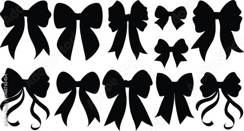 Collection of black bow silhouettes on white background 7